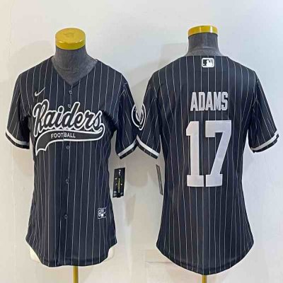 Women's Las Vegas Raiders #17 Davante Adams Black With Patch Cool Base Stitched Baseball Jersey(Run Small)