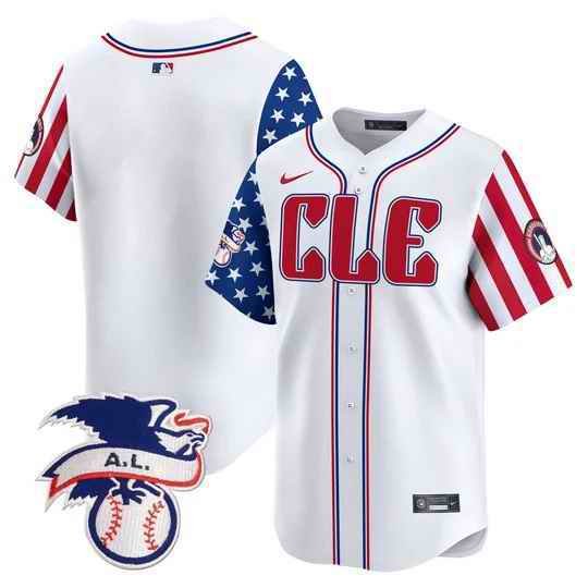 Men's Cleveland Guardians Blank White 2024 Fourth Of July Vapor Premier Limited Stitched Baseball Jersey