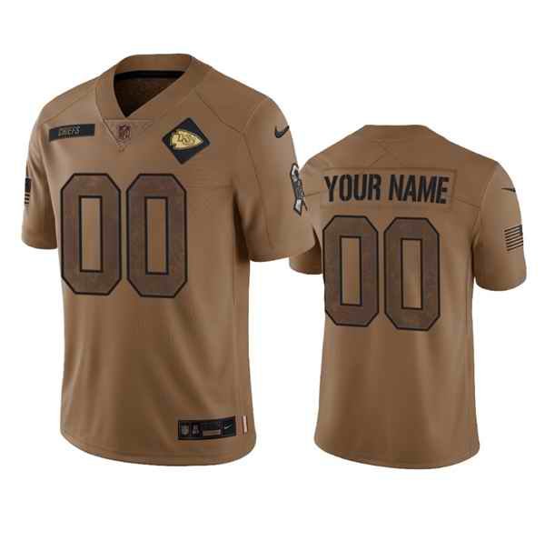 Men's Kansas City Chiefs Active Player Custom 2023 Brown Salute To Service Limited Stitched Jersey