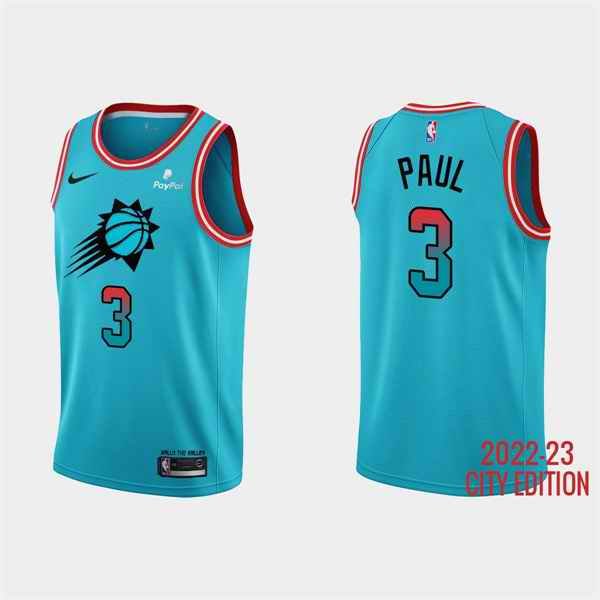 Men's Phoenix Suns #3 Chris Paul 2022-23 Blue City Edition Stitched Basketball Jersey