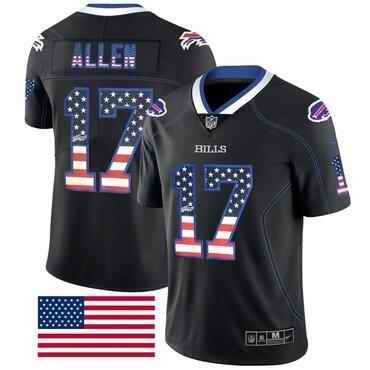 Men's Buffalo Bills #17 Josh Allen Black USA Flag Fashion Limited Stitched Jersey