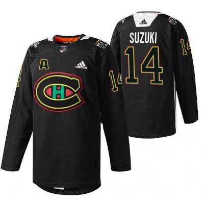 Men's Montreal Canadiens #14 Nick Suzuki 2022 Black Warm Up History Night  Stitched Jersey