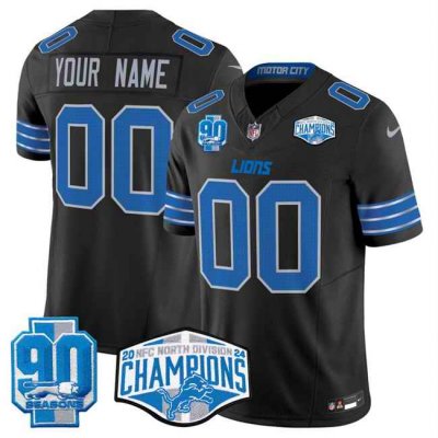 Men's Detroit Lions Active Player Custom Black 2024 NFC North Champions 90th Anniversary Patch F.U.S.E. Vapor Limited Stitched Jersey