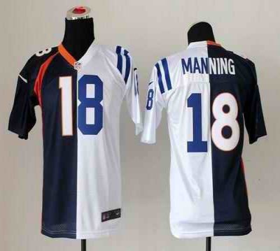 Nike Colts #18 Peyton Manning Blue/White Youth Stitched NFL Elite Split Broncos Jersey