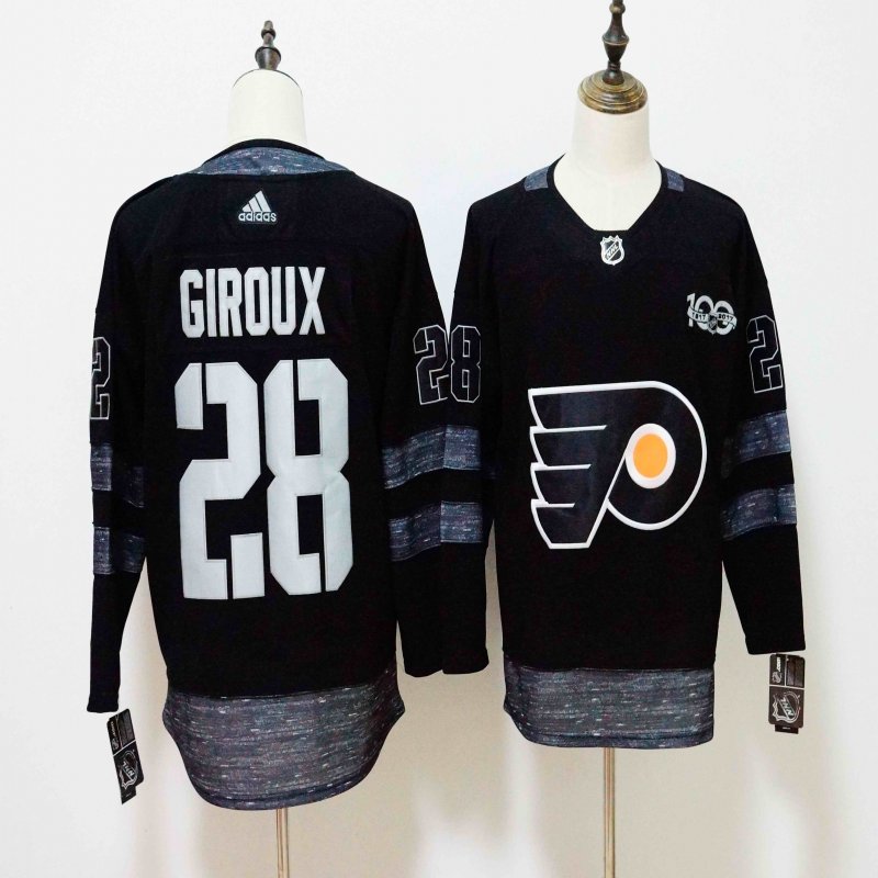 Men's Adidas Philadelphia Flyers #28 Claude Giroux Black 1917-2017 100th Anniversary Stitched NHL Jersey