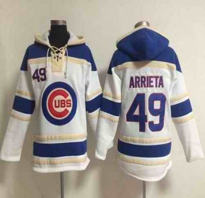 Cubs #49 Jake Arrieta White Sawyer Hooded Sweatshirt MLB Hoodie