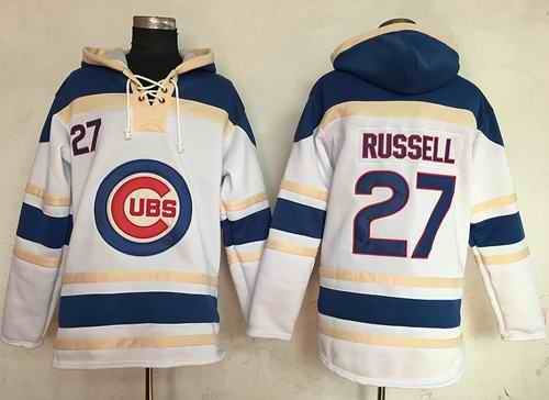 Cubs #27 Addison Russell White Sawyer Hooded Sweatshirt MLB Hoodie