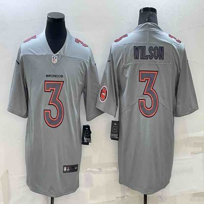 Men's Denver Broncos #3 Russell Wilson Grey With Patch Atmosphere Fashion Stitched Jersey