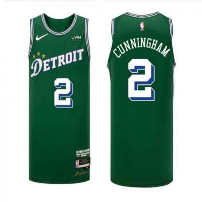 Men's Detroit Pistons #2 Cade Cunningham Green 2022-23 City Edition Stitched Basketball Jersey