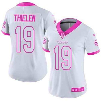 Nike Vikings #19 Adam Thielen White/Pink Women's Stitched NFL Limited Rush Fashion Jersey