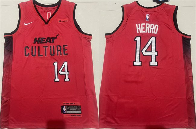 Men's Miami Heat #14 Tyler Herro Red 2024-25 City Edition Stitched Basketball Jersey