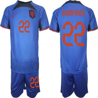 Men's Netherlands #22 Dumfries Royal Away Soccer Jersey Suit