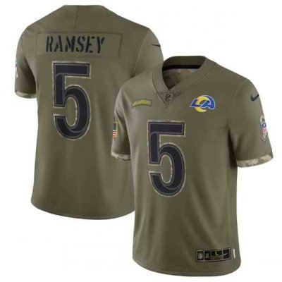 Men's Los Angeles Rams #5 Jalen Ramsey Olive 2022 Salute To Service Limited Stitched Jersey