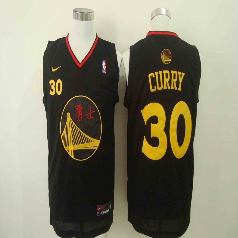 Men's Nike Golden State Warriors #30 Stephen Curry Chinese Black Authentic Stitched NBA Jersey