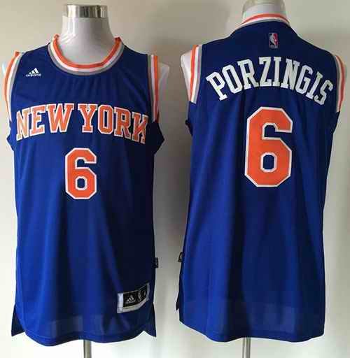 Knicks #6 Kristaps Porzingis Blue Stitched NBA Jersey