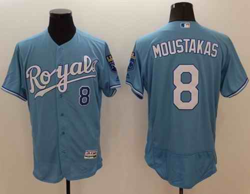 Royals #8 Mike Moustakas Light Blue Flexbase Authentic Collection Stitched MLB Jersey