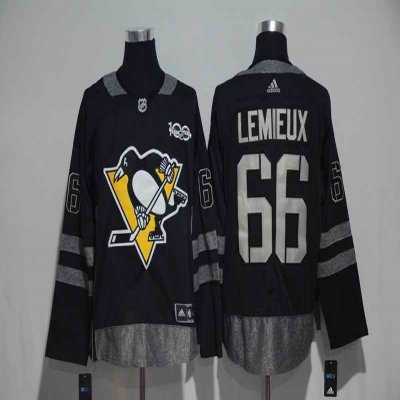 Pittsburgh Penguins #66 Mario Lemieux Black Men's 1917-2017 100th  Anniversary   Stitched NHL Jersey