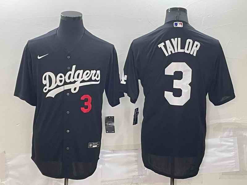 Men's Los Angeles Dodgers #3 Chris Taylor Black Cool Base Stitched Baseball Jersey