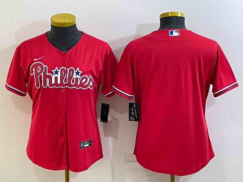 Women's Philadelphia Phillies Blank Red Cool Base Stitched Baseball Jersey(Run Small)