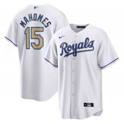 Men's Kansas City Royals #15 Patrick Mahomes White Cool Base Stitched Jersey