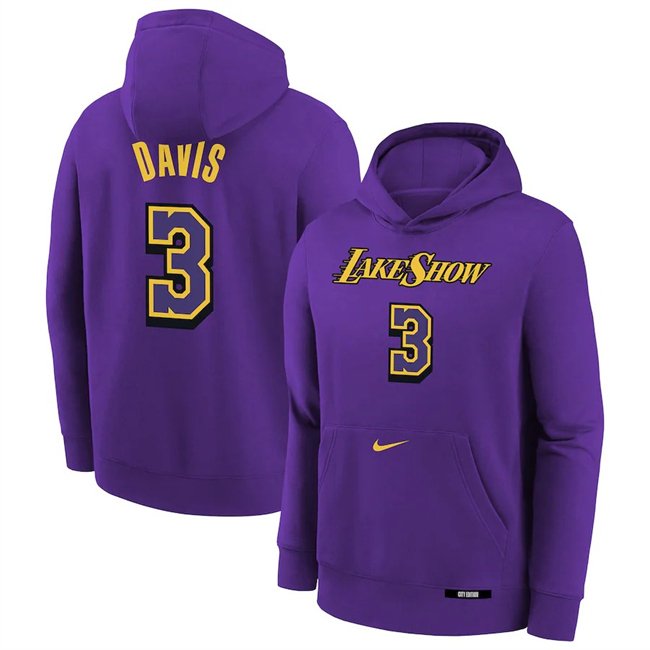 Men's Los Angeles Lakers #3 Anthony Davis Purple 2024/25 City Edition Fleece Club Pullover Hoodie