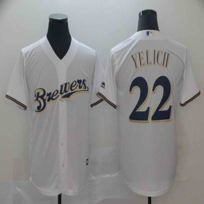 Men's Milwaukee Brewers #22 Christian Yelich White Cool Base Stitched MLB Jersey