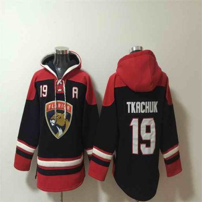 Men's Florida Panthers #19 Matthew Tkachuk Black/Red Lace-Up Pullover Hoodie