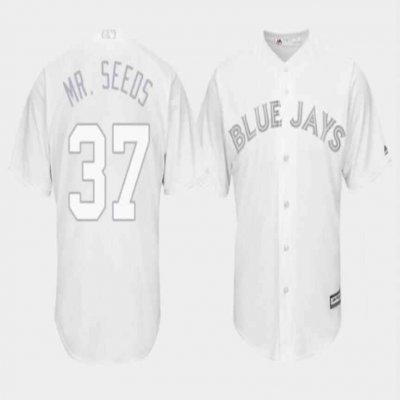 Men's Toronto Blue Jays #37 Mr. Seeds White Stitched Baseball Jersey