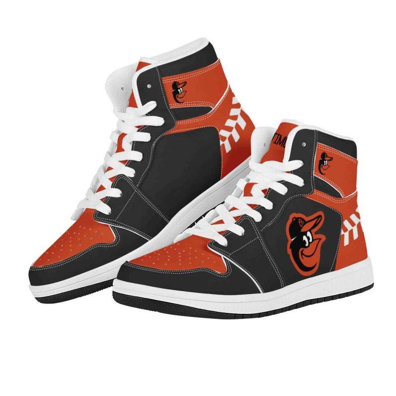 Men's Baltimore Orioles High Top Leather AJ1 Sneakers 001