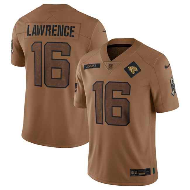 Men's Jacksonville Jaguars #16 Trevor Lawrence 2023 Brown Salute To Service Vapor Untouchable Limited Stitched Jersey