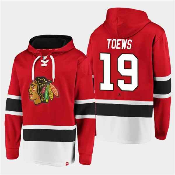 Men's Chicago Blackhawks #19 Jonathan Toews Red All Stitched Sweatshirt Hoodie