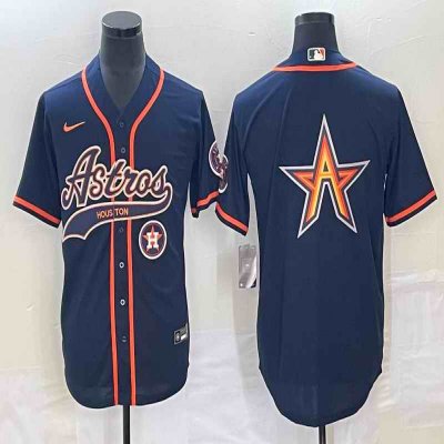 Men's Houston Astros Navy Team Big Logo With Patch Cool Base Stitched Baseball Jersey