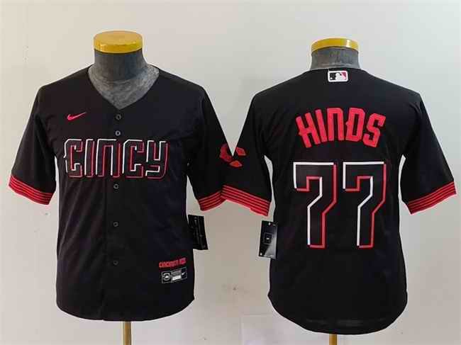 Youth Cincinnati Reds #77 Rece Hinds Black 2023 City Connect Stitched Baseball Jersey