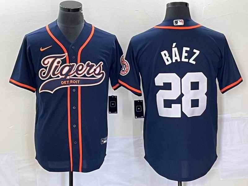 Men's Detroit Tigers #28 Javier B'ez Navy Cool Base Stitched Baseball Jersey