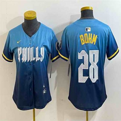 Women's Philadelphia Phillies #28 Alec Bohm Blue 2024 City Connect Limited Stitched Baseball Jersey