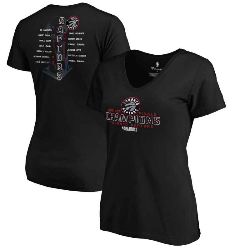 Women's Toronto Raptors Black 2019 NBA Finals Champions Plus Size Faces of Victory Roster V-Neck T-Shirt