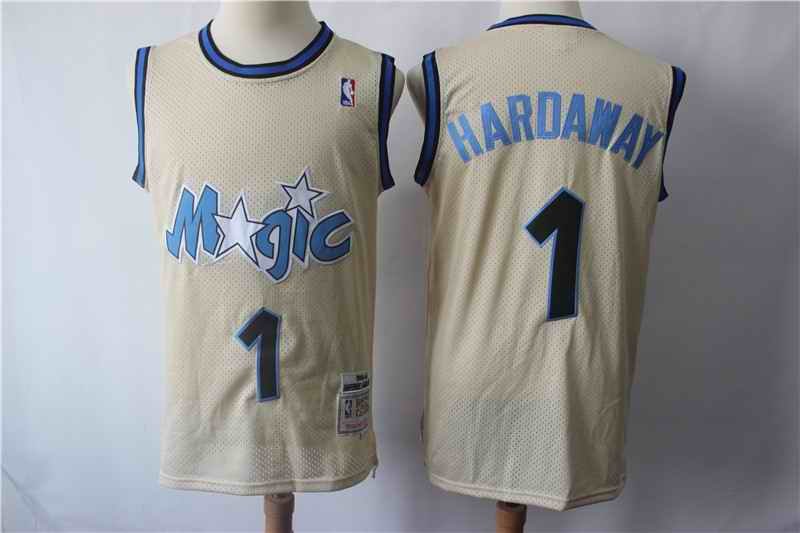 Magic #1 Penny Hardaway Cream Hardwood Classics Stitched Jersey