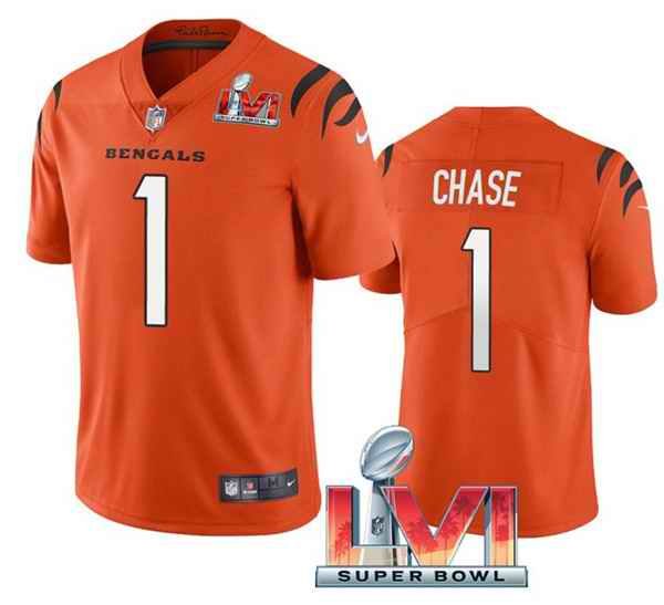 Youth Cincinnati Bengals #1 Ja'Marr Chase 2022 Orange Super Bowl LVI Vapor Limited Stitched Jersey