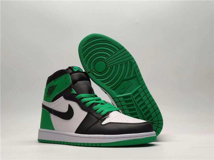 Men's Running Weapon Air Jordan 1 High Black/White/Green Shoes 0398