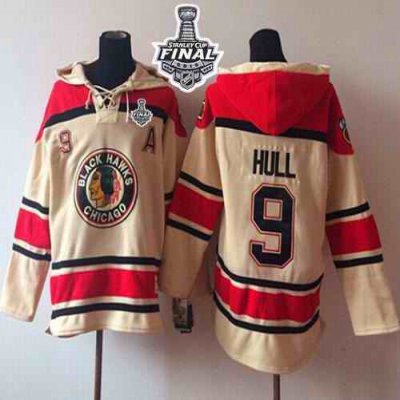 Blackhawks #9 Bobby Hull Cream Sawyer Hooded Sweatshirt 2015 Stanley Cup Stitched NHL Jersey