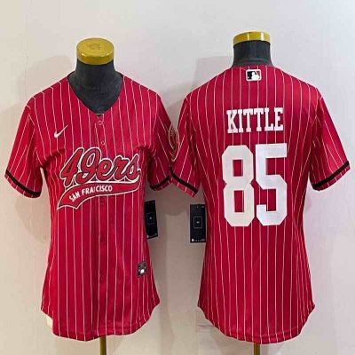 Women's San Francisco 49ers #85 George Kittle Red With Patch Cool Base Stitched Baseball Jersey(Run Small)