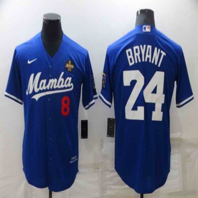 Men's Los Angeles Dodgers Front #8 Back #24 Kobe Bryant Royal 'Mamba' Throwback With KB Patch Cool Base Stitched Jersey