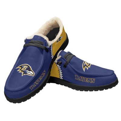 Women's Baltimore Ravens Loafers Lace Up Fuzzy Lined Shoes 001 (Pls check description for details)