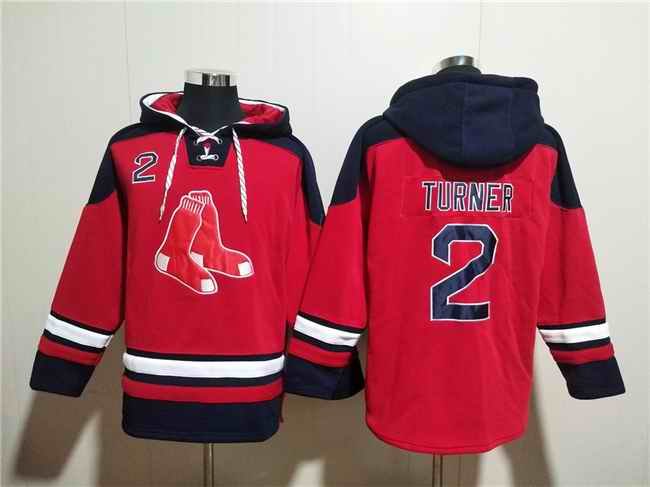 Men's Boston Red Sox #2 Justin Turner Red Ageless Must-Have Lace-Up Pullover Hoodie