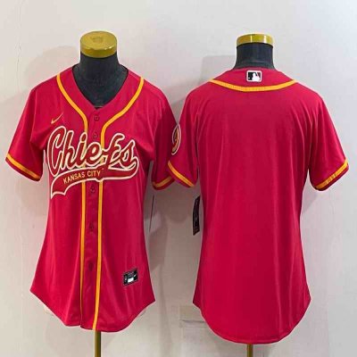 Women's Kansas City Chiefs Blank Red With Patch Cool Base Stitched Baseball Jersey(Run Small)