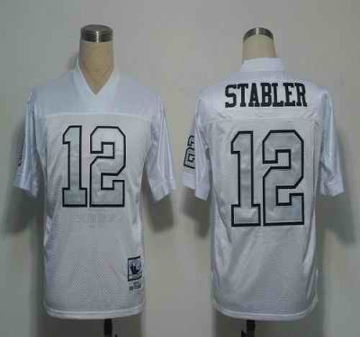 Mitchell and Ness Raiders #12 Kenny Stabler White Silver No. Stitched NFL Jersey