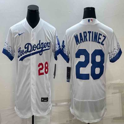 Men's Los Angeles Dodgers #28 J.D. Martinez White City Connect Flex Base Stitched Baseball Jersey