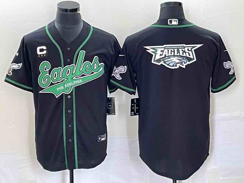 Men's Philadelphia Eagles Black With C Patch Team Big Logo Cool Base Stitched Baseball Jersey