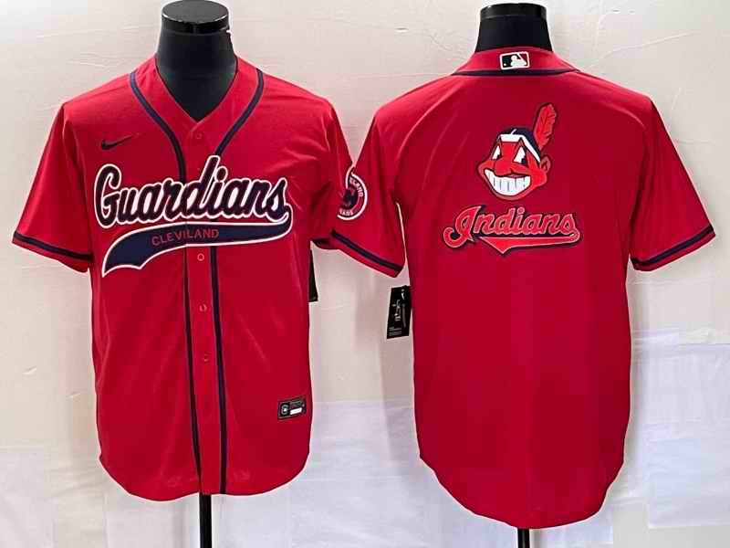 Men's Cleveland Guardians Red Team Big Logo With Patch Cool Base Stitched Baseball Jersey