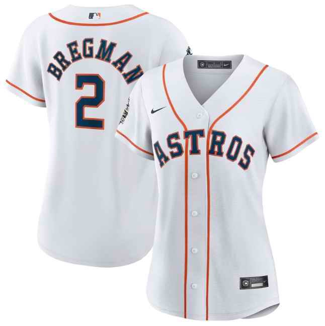 Women's Houston Astros #2 Alex Bregman White 2022 World Series Cool Base Stitched Baseball Jersey(Run Small)